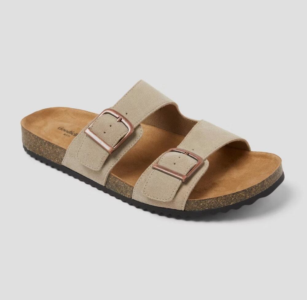 Goodfellow & Co Saul Suede Two Band Sandals Mens Size 13 Taupe Tan Comfort Slide